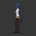 Anime Style 3D Character With Blue Long Hair White Top Yellow Skirt Arms Crossed Pose