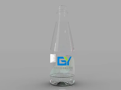 Transparent Glass Water Bottle With GY Logo And Pure Drinking Water Label 3d model