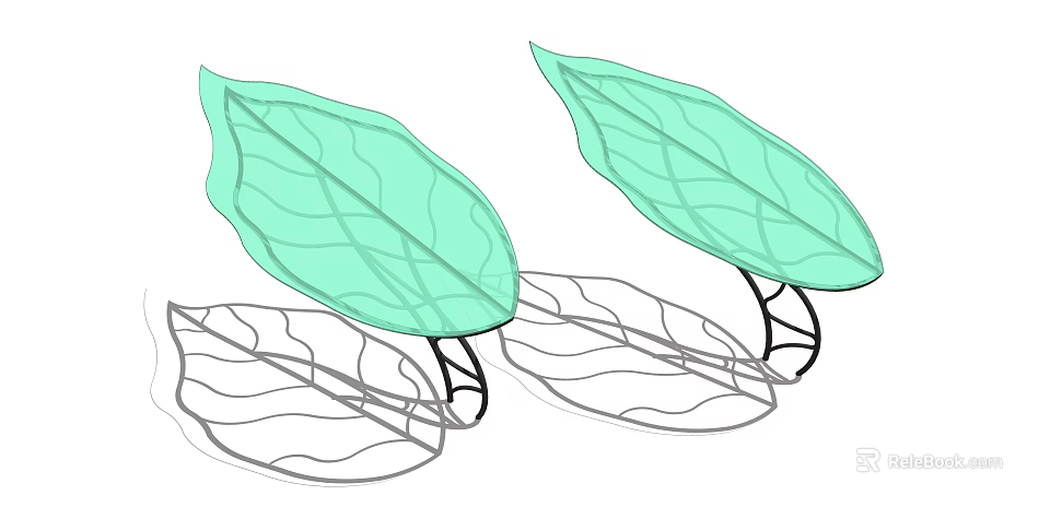 Two Light Green Leaf Shaped Canopies With Outdoor Support Structure And Shade Design 3d model 