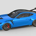 Blue Sports Car with Wide Body Aerodynamic Kit Rear Spoiler Black Wheels Red Brake Calipers