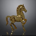 Golden Geometric Horse Sculpture With Modern Design And Shiny Reflective Base