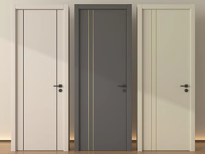 Three Modern Wooden Hinged Doors in White Gray Beige with Simple Lines and Black Handles 3d model