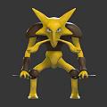 Yellow Sharp Eared Creature Action Figures With Brown Shoulders And Weapon 3d model