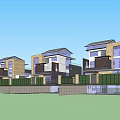 Modern Semi Detached Villa Exterior With Large Glass Windows And Balcony Terrace