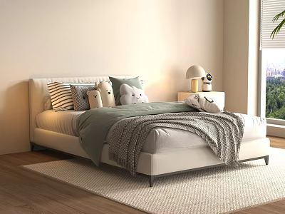Cozy Modern Kids Bed With Soft Mattress Plush Pillows And Warm Blanket 3d model