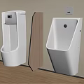 White Wall Mounted Urinals With Wooden Divider On Light Wall And Wooden Floor