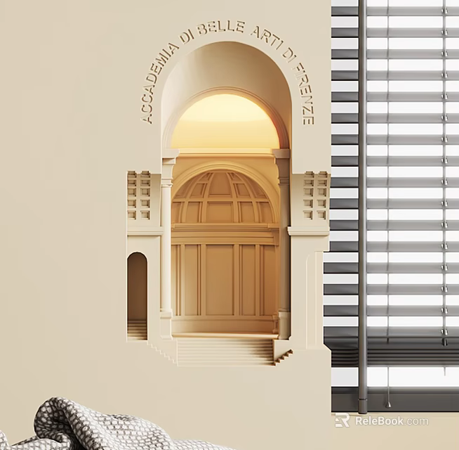 Modern Arch Design Wall Sconce For Interior Wall With Warm Light And Window Blinds 3d model