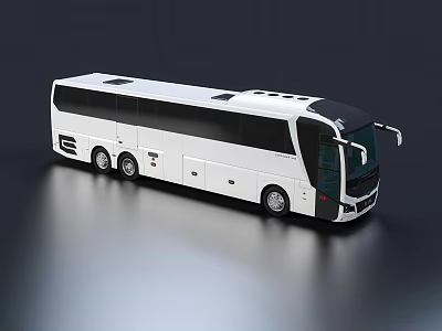 White Modern Bus With Large Windows Black Roof Section and Multiple Wheels 3d model
