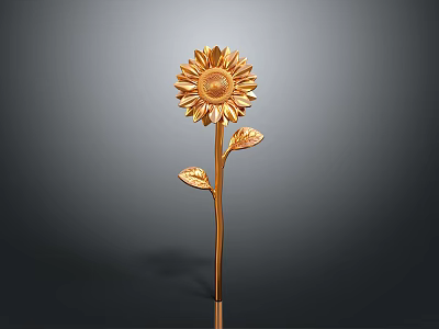 Detailed Artistic Golden Sunflower Sculpture With Petals Stem And Leaves 3d model