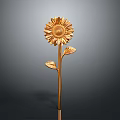 Detailed Artistic Golden Sunflower Sculpture With Petals Stem And Leaves