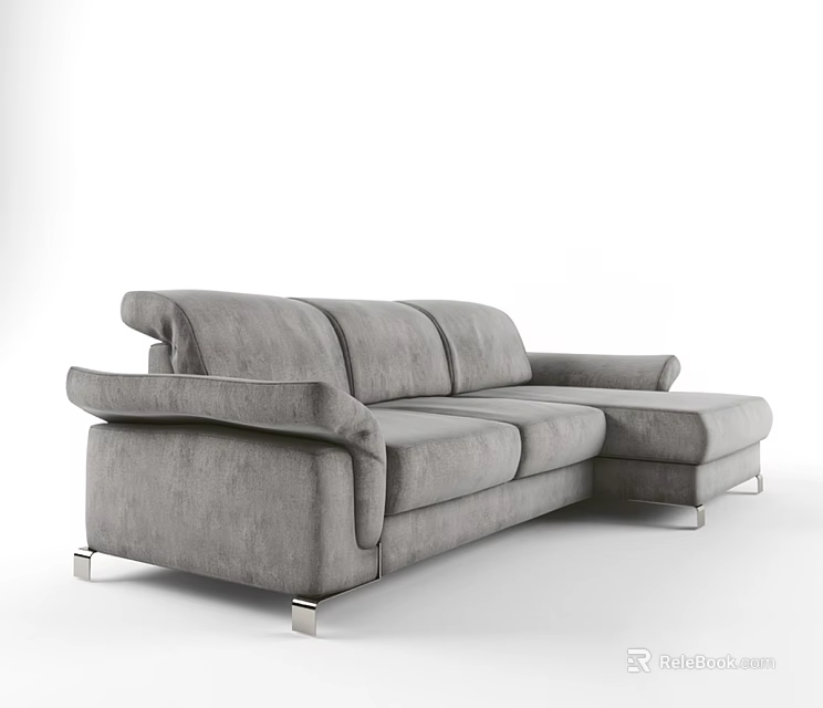 Gray L shaped Casual Sofa Set With Fabric Upholstery And Metal Legs 3d model 