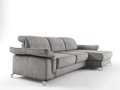 Gray L shaped Casual Sofa Set With Fabric Upholstery And Metal Legs 3d model
