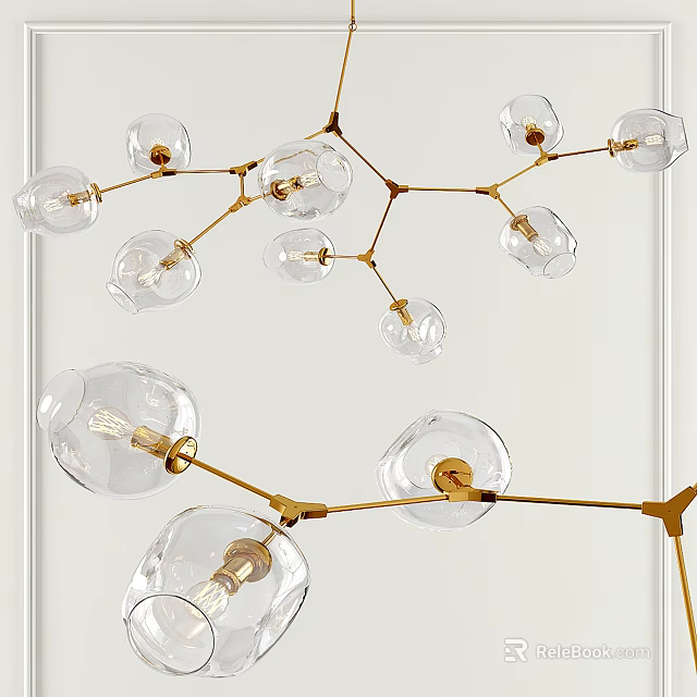 Modern Chandelier with Golden Frame and Transparent Glass Balls for Interior Decor 3d model 
