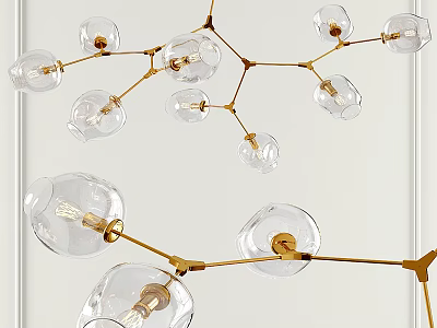 Modern Chandelier with Golden Frame and Transparent Glass Balls for Interior Decor 3d model