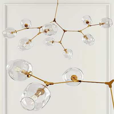 Modern Chandelier with Golden Frame and Transparent Glass Balls for Interior Decor 3d model