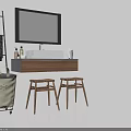 Modern Washbasin Vanity With Wooden Countertop Two Stools Towel Ladder And Wall
