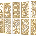 Golden Decorative Room Dividers With Various Intricate Laser Cut Patterns 3d model