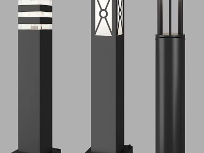 Stylish Black Outdoor Post Lights with Geometric Striped and Hollow Vertical Designs for Garden 3d model
