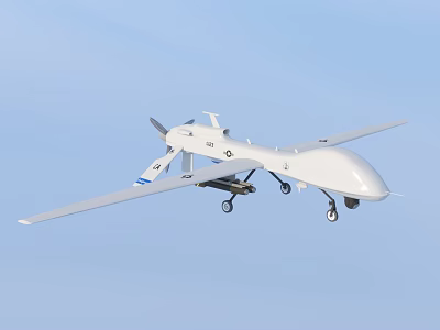 Intelligent US Air Force Drone Flying In Clear Blue Sky With Extended Wings 3d model