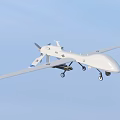 Intelligent US Air Force Drone Flying In Clear Blue Sky With Extended Wings