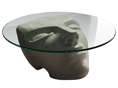 Unique Modern Coffee Table With Sculptural Facial Concrete Base And Round Glass Top 3d model