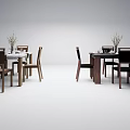 Stylish Brown Dining Chairs Around White Marble Dining Table With Tableware And Vase 3d model