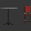 Red Round Table And Chair Furniture Set With Metal Base And Wooden Frame