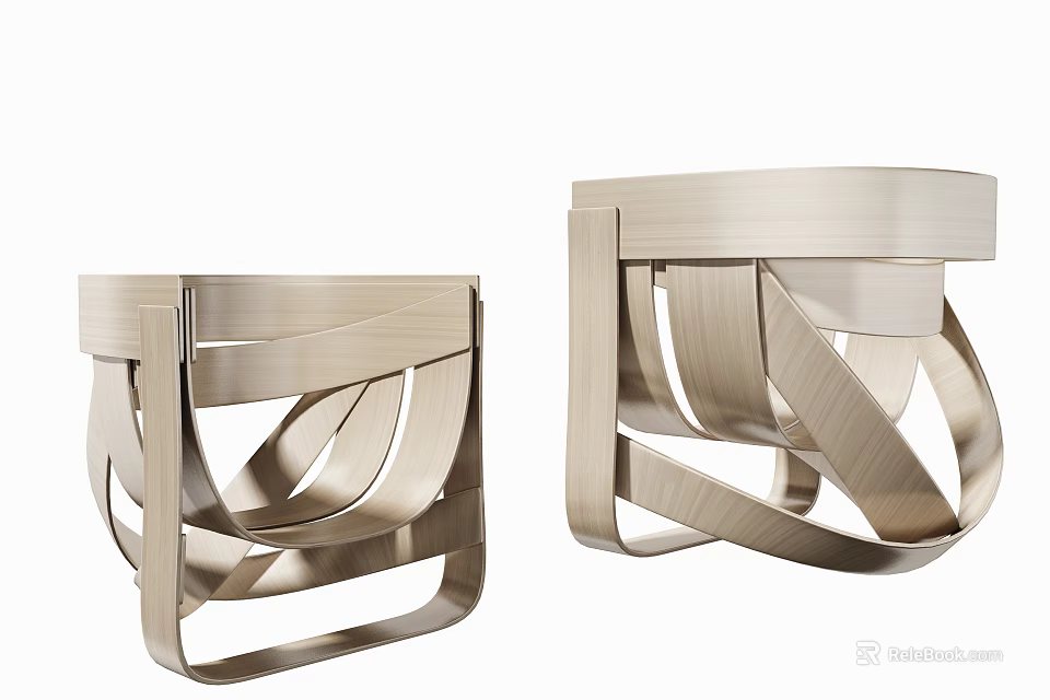 Elegant Modern Brushed Metal Single Chair With Intertwined Strip Frame Design 3d model 