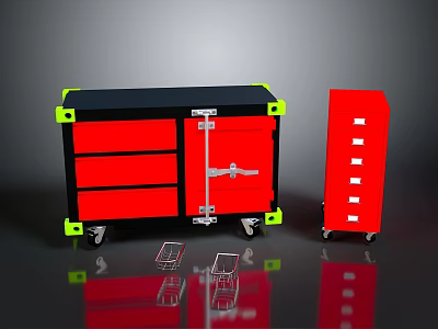 Red And Black Mobile Storage Cabinets With Drawers And Wheels For Household Supplies 3d model