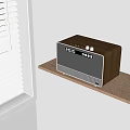 Modern Wooden Wireless Speaker With Retro Design On Shelf Near Window