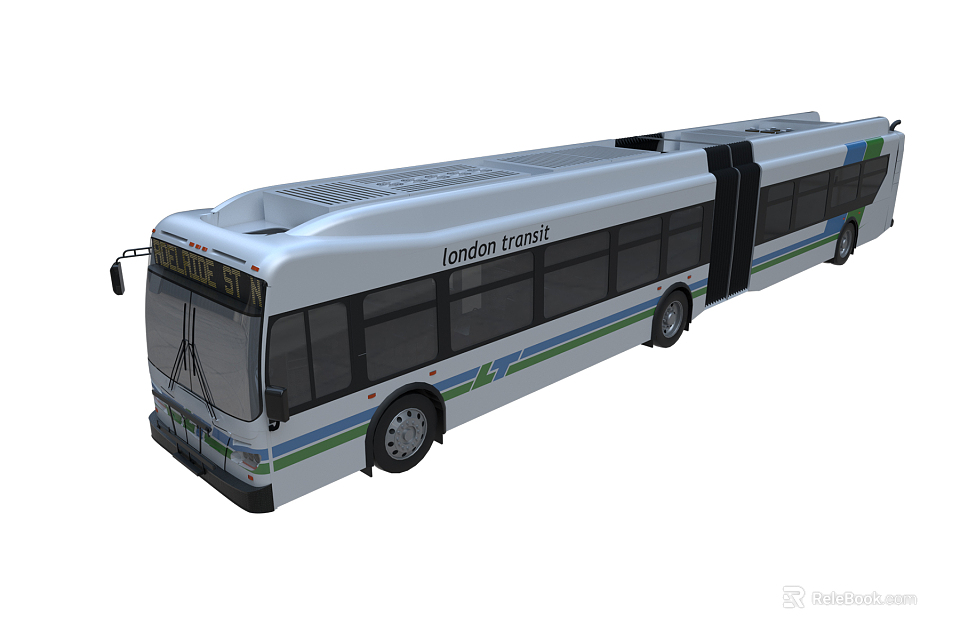 Modern Articulated Bus With Silver Body And Blue Green Stripes For Urban Transit 3d model 