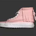 Pink High Top Canvas Shoes With White Laces And Fringe Details For Casual Fashion Look