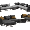 Woven Rattan Outdoor Sofa With Modular Design Gray Brown Cushions