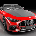 Red Mercedes Benz Convertible Sports Car with Sleek Design Black Hood and Front Grille
