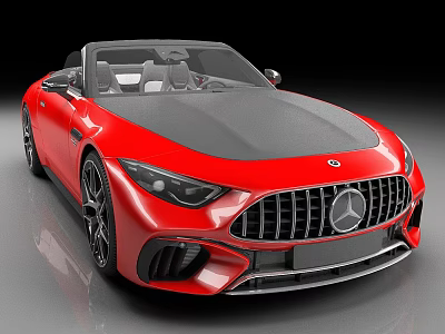Red Mercedes Benz Convertible Sports Car with Sleek Design Black Hood and Front Grille 3d model