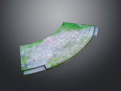 Curved Brick Structure With Moss Covered Surface And Gray Stone Tiles 3d model