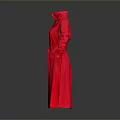 Stylish Red Long Trench Coat With Double Breasted Design And Stand Collar