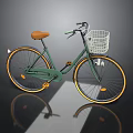 Stylish Green Bicycle With Orange Seat White Basket And Yellow Rims