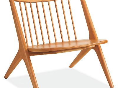 Modern Wooden Leisure Chair Featuring Slat Back And Angular Leg Design 3d model