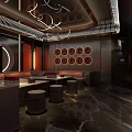 Modern KTV Interior With Sofa Tables Stylish Lighting And Wall Decor 3d model
