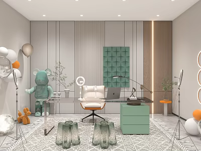 Modern Public Office Space Interior With Ergonomic Chair Desk Plants And Decorative Items 3d model