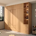 Modern Wooden Wardrobe Interior Design With Sliding Doors Open Shelves And Drawers In Bright Room
