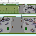 Outdoor Sports Equipment In Public Fitness Area With Tennis Court Benches And Green Spaces