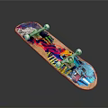 Decorative Vibrant Colorful Graffiti Wooden Skateboard With Metal Trucks And Wheels