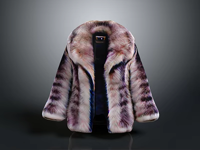 Luxury Fur Coat with Purple and White Striped Design Soft Fluffy Collar Elegant Winter Outerwear 3d model