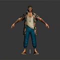 Man Wearing Floral Shirt White Tank Top Blue Jeans And Sandals With Tattoos Standing