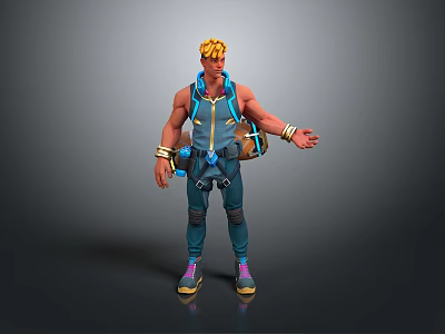 Game and Movie Character Featuring Blonde Hair Blue Vest Yellow Accents Arm Bands Colorful Shoes 3d model