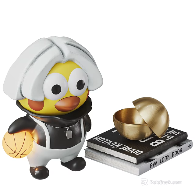 Cute Cartoon Duck Decor Gold Table Lamp With Stacked Books On Desktop 3d model 