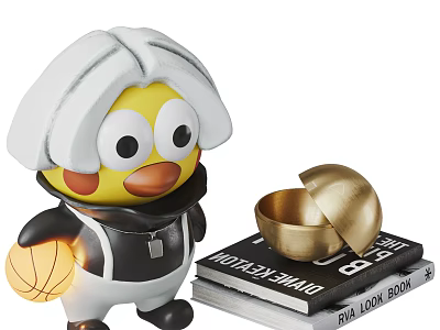 Cute Cartoon Duck Decor Gold Table Lamp With Stacked Books On Desktop 3d model