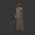 Elderly Jedi Character With Gray Hair Beard White Brown Robe And Blue Lightsaber Standing Pose